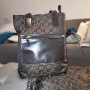 Gucci Signature Tote GG Fabric Leather Bag
